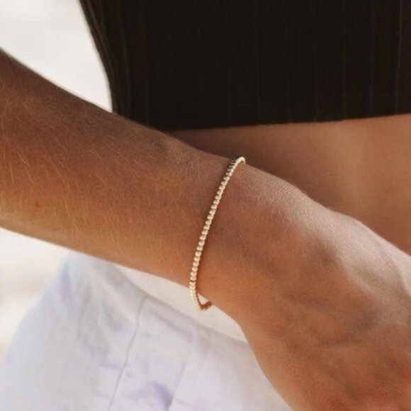Set of 2! Waterproof Gold bead Bracelets Stretch Bracelets Non-Tarnish Gold - Picture 8 of 16